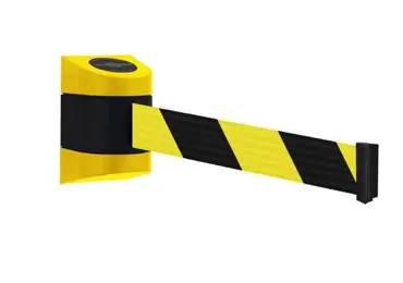 Nástěnná kazeta zn. Tensabarrier, žluto-černá – samonavíjecí pásmo 4,6 | 7,7 | 9 m, žluto-černé šrafování